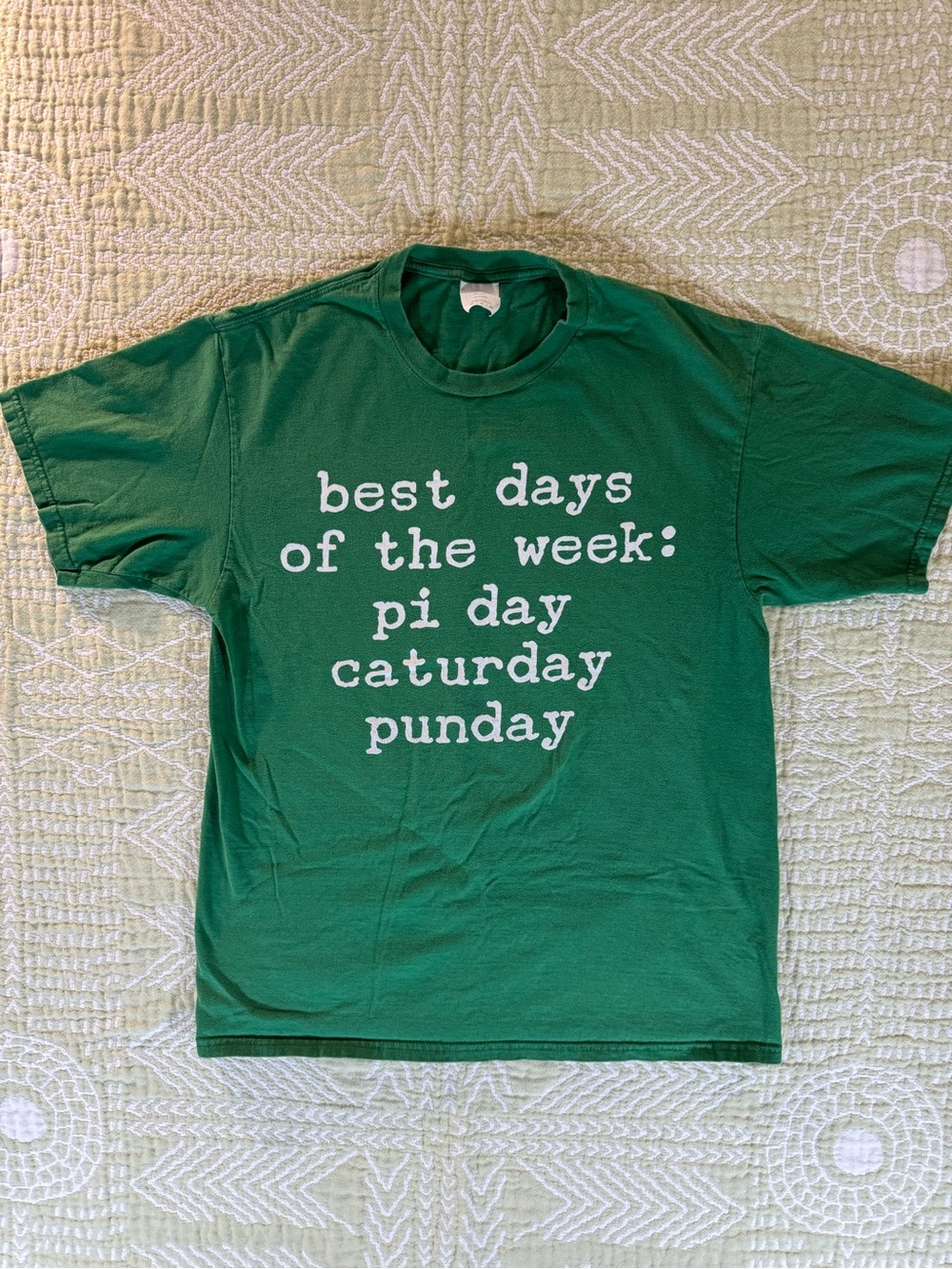 GUC Men’s sz Med March 14 Pi Day Caturday Punday Green Tshirt - Pie Cat Pun Days
